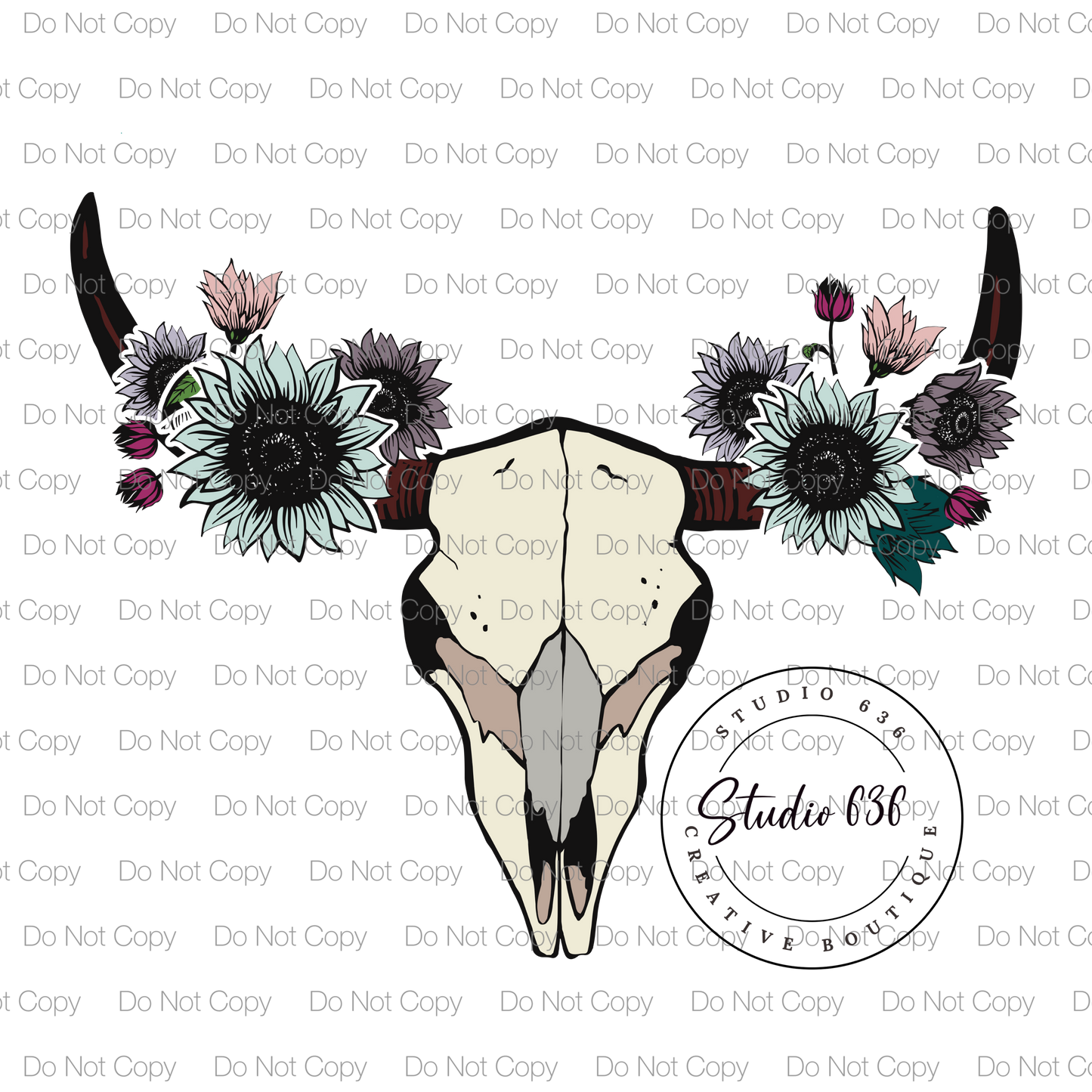 Bull Skull Floral Digital Design