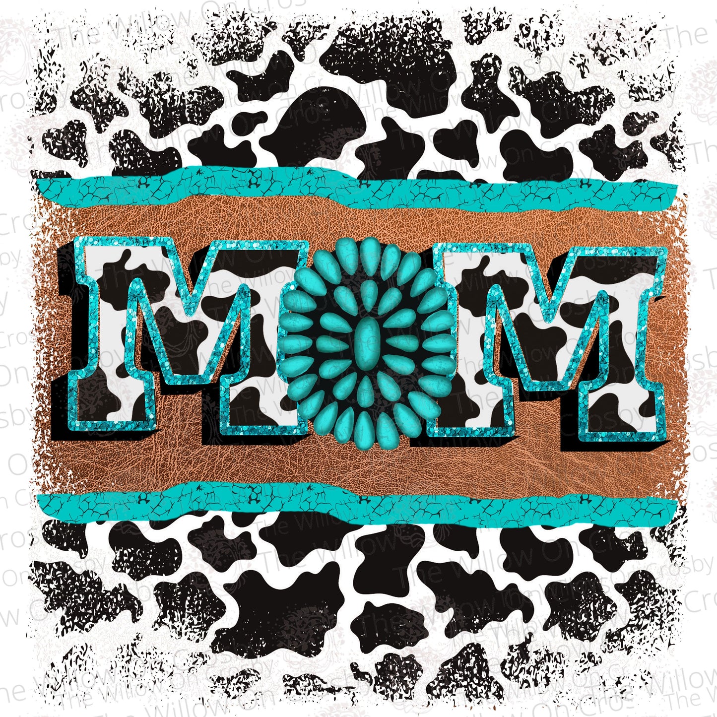 Mom/Cow/Turquoise/Sublimation Transfer